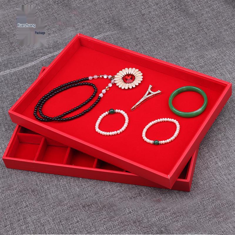 Red Jewelry Display Tray for Rings, Necklaces, Bracelets, and Earrings