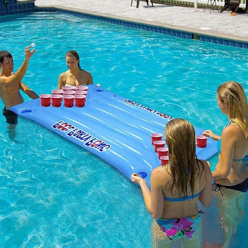 PVC Aufblasbarer Pool Spieltisch Schwimmkörper Spaß Poolparty Spieltisch Aufblasbarer Pool Pong Tisch Poolspiele Matratze 150x58x10cm
