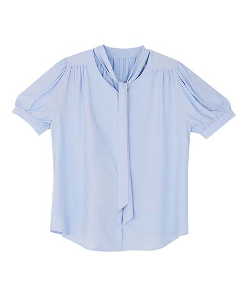 PLUNASTUDIO Reversible Short Sleeve Shiny Tie Blouse_Skyblue