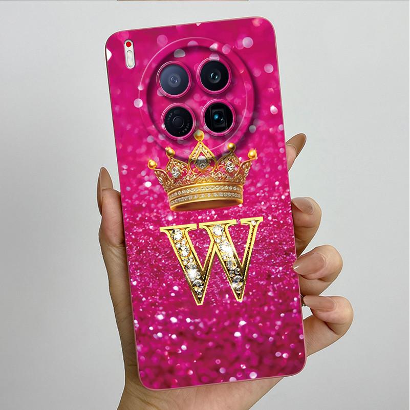 For Tecno Camon 40 Premier 5G CM8 Phone Cases Crown Initial Letter Covers Soft Liquid Silicone Advanced Anti Fingerprint Shell