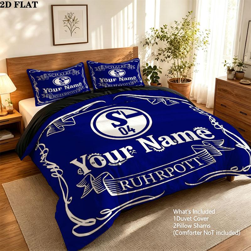 Schalke Fanartikel Benutzerdefinierter Namensmuster Bettwäsche Steppdecke Set Bettbezug Kissenbezug Heimgeschenk(1 Bettbezug + 2 Kissenbezüge, ohne Füllung)