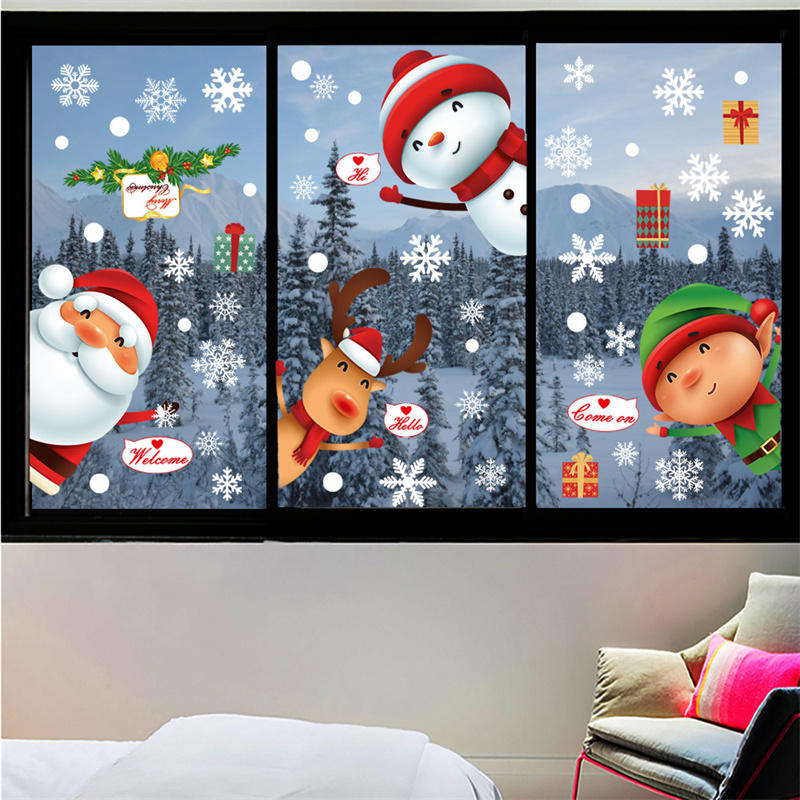 Christmas Decoratives Window Stickers Self-Adhesive Holiday Snowflake Santa Claus Glass Art Stickers