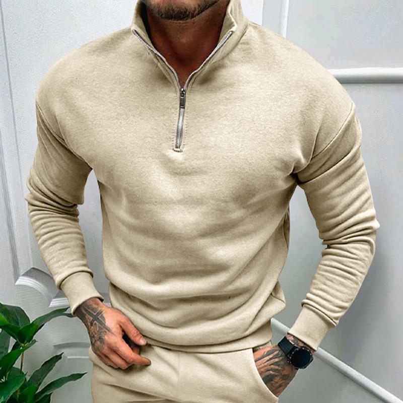 

Hoodie Men s Autumn and Winter Cashmere Solid Color Long Sleeve POLO Stand Collar Solid Color Men s Coat XXXL абрикосовий