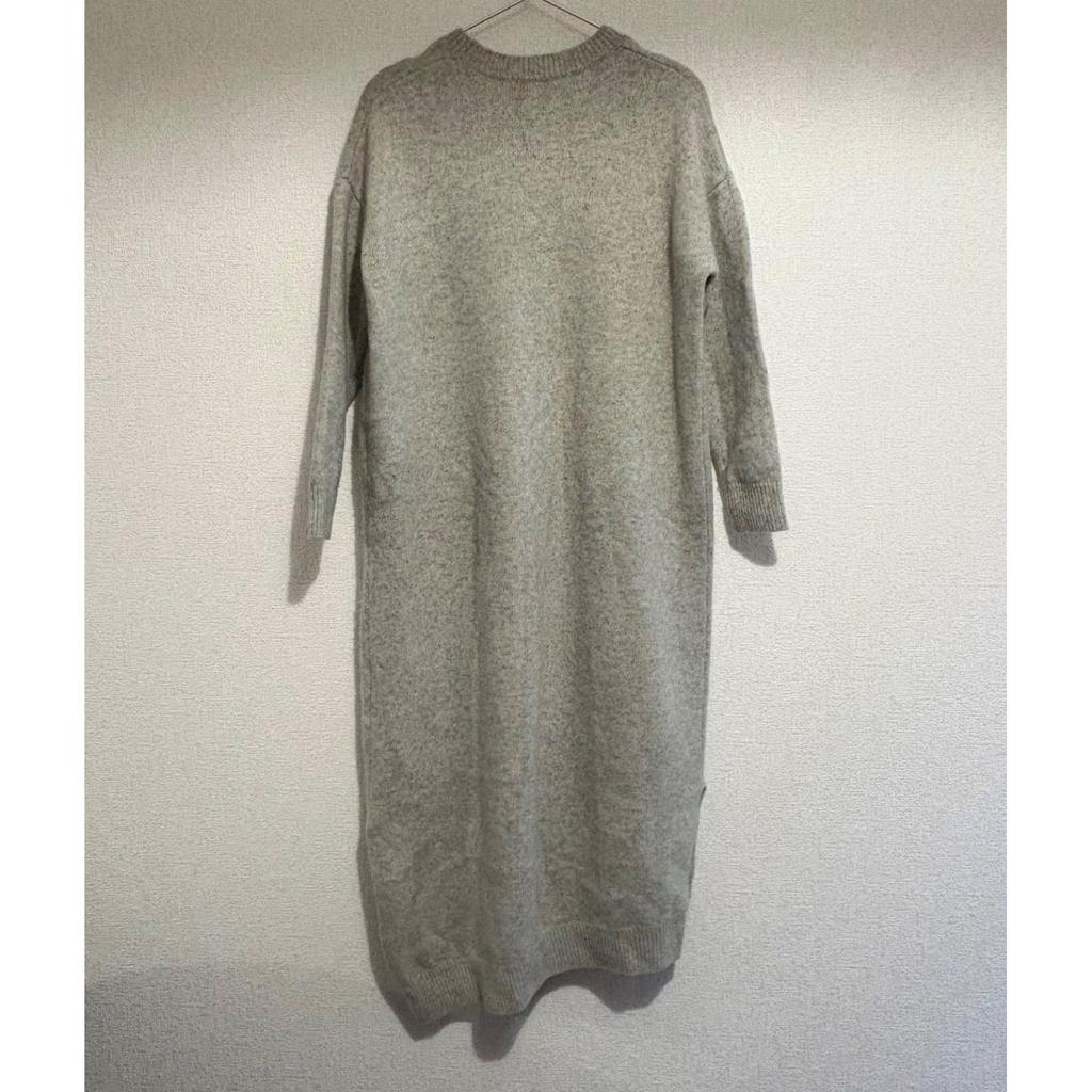 Used 〇ENFLD Knit dress, thick, tight, crew neck, long sleeves, wool x cashmere, maxi length, calf length, both side slits, gray, gray, 36 sizes,