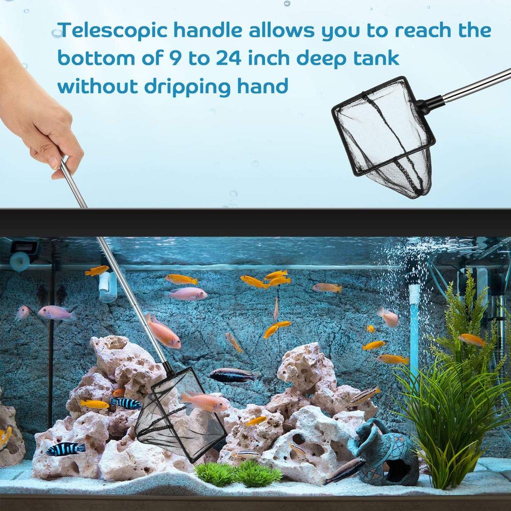 2 Pieces Fish Tank Net Aquarium Mesh Fish Net Long Handle Fish Net with Extendable 12.5-27.5 Inch Stainless Steel Catch Nets for Fish Tank Aquarium