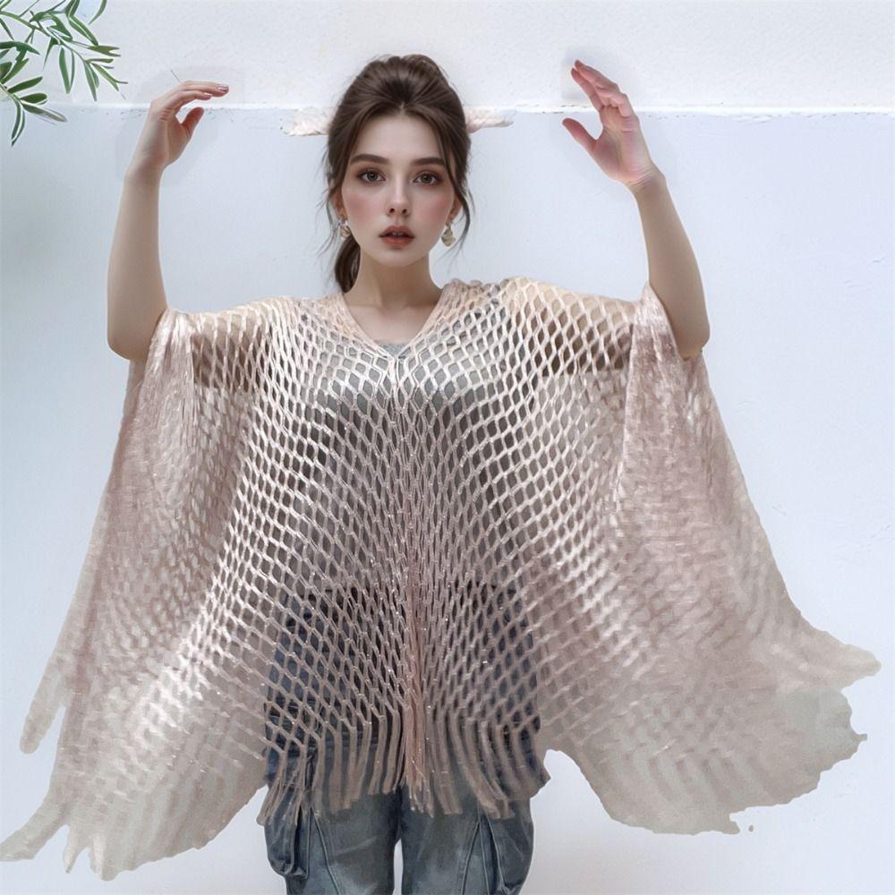 Simple Tassel Sunscreen Cover-up Crochet Loose Fit Bohemian Shawl Casual Plus Size Fishnet Swimsuit Cover Up Vacation