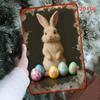 Tin Sign Retro Easter Rabbit Floral Wall Art Home Holiday Decor Metal Poster