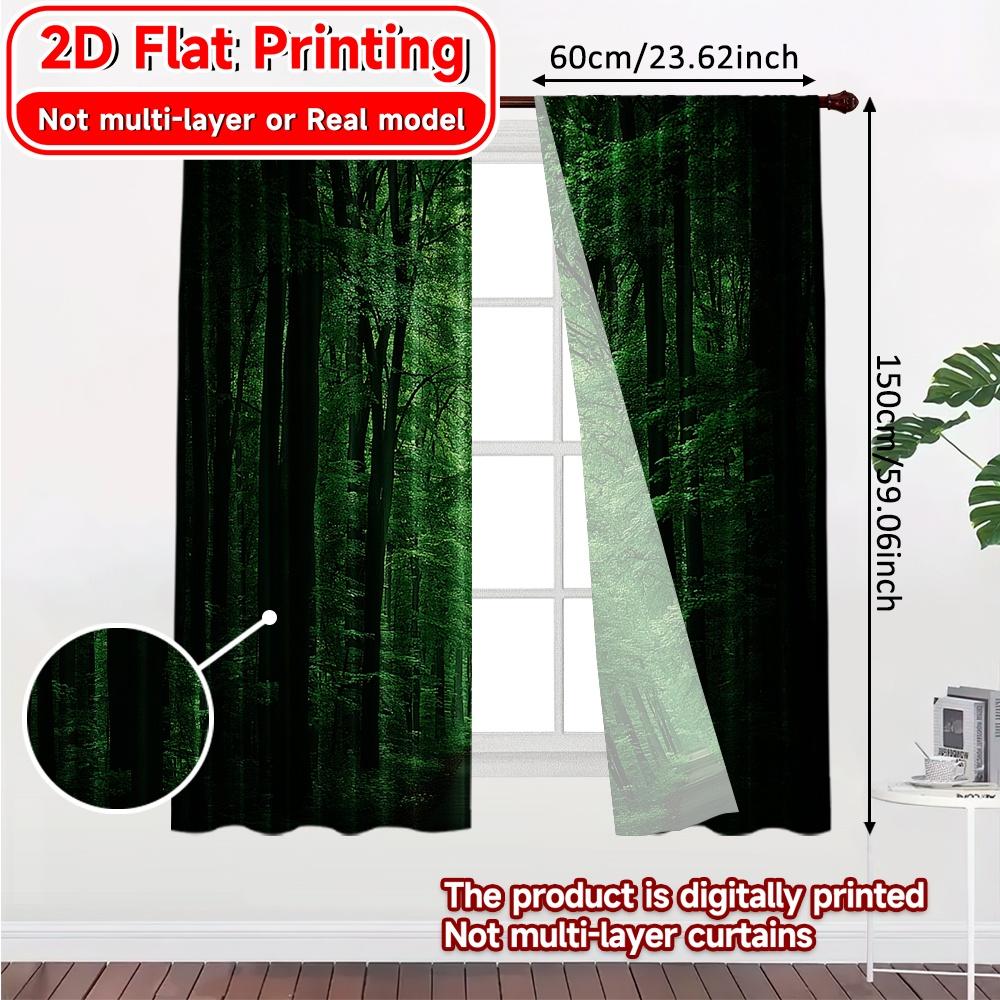 2D FLAT PRINTING 2pcs Curtains (Without Rod) Lush Green Forest Scene Holiday New year Printed Curtains Prints Light Filtering