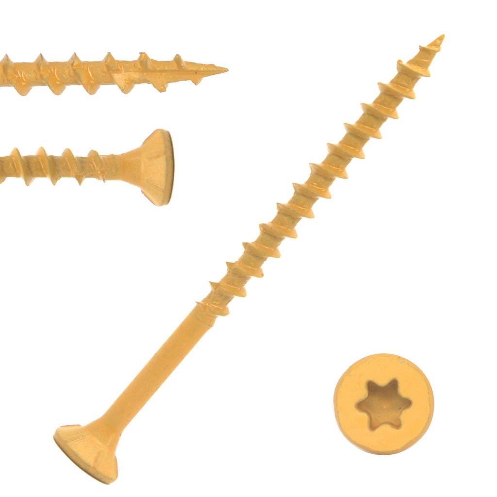 50/100 buc Șuruburi pentru punte cu filet gros Star #8 Cap plat Acoperit cu epoxi rezistent la rugină Bit bronz, Inclusiv elemente de fixare pentru lemn