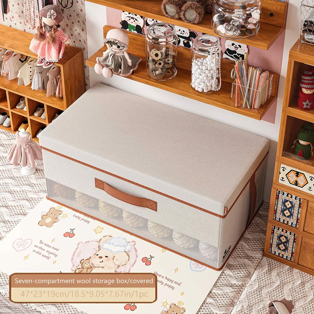 1pc Handmade Divided Compartments Fabric Storage Box Large Capacity Space-Saving Organizer for Yarn Crochet Supplies Desk Craft
