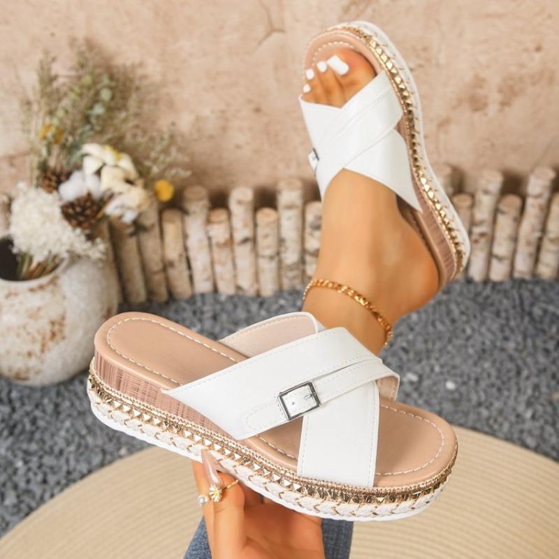 Thick-Soled Women Slippers New Open-Toe Sandals Buckle Thick-Soled Shoes Lightweight Platform Slippers Slides Women