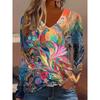 Spring Autumn Fashion Comfortable Soft V-neck Long Sleeve T-shirt Creative Butterfly Flower Loose Casual Women Versatile 3D Printed T-shirt