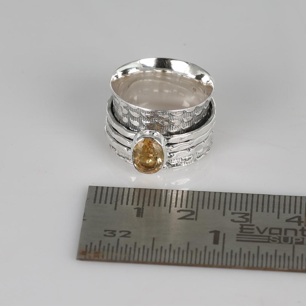 Citrine Ring, Meditation Spinner Ring, Silver Jewelry, Anxiety Healing Ring