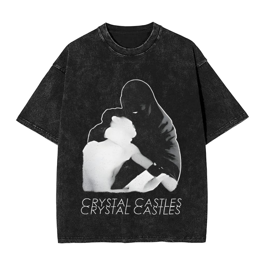 Crystal Castles Men T Shirts Washed Novelty Tees Short Sleeve Round Collar T-Shirts Cotton Plus Size Clothing