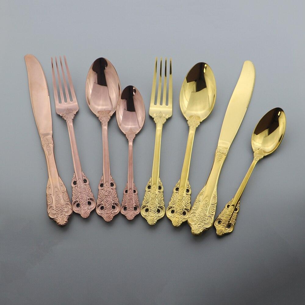 5Pcs Palace Style Dinnerware Stainless Steel Kitchen Portable Cutlery Set of Tableware Spoon Forks Knives Chopstick Silverware
