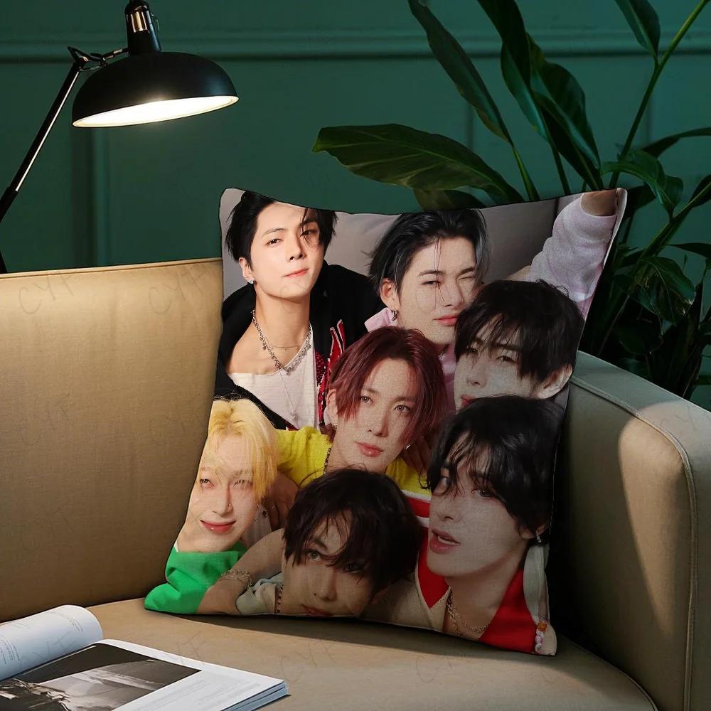 Boy Team E-Enhypen Pillow Case Pillowcase Anti-Dustmite Pillow Invisible Zipper Silky Short Plush Sofa Cushion Cover