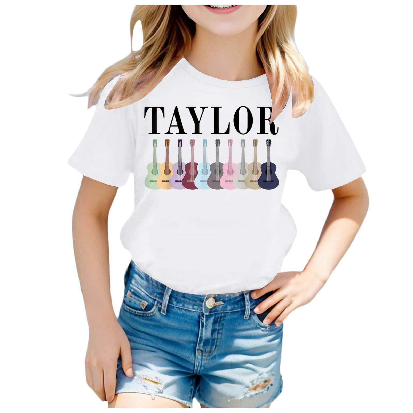 

Summer Round Neck 3D Guitar Printed Top Fashionable Casual Short Sleeved Children s Girl T-shirts 110