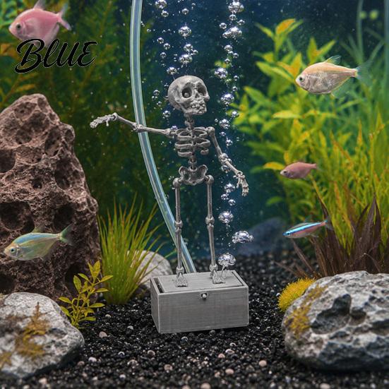 Dynamic Ornament for Shrimp Tanks Dancing Skeletons Aquarium Bubbler Decoration Halloween Skeleton Fish Tank Themed Landscaping Ornament 3D Printed