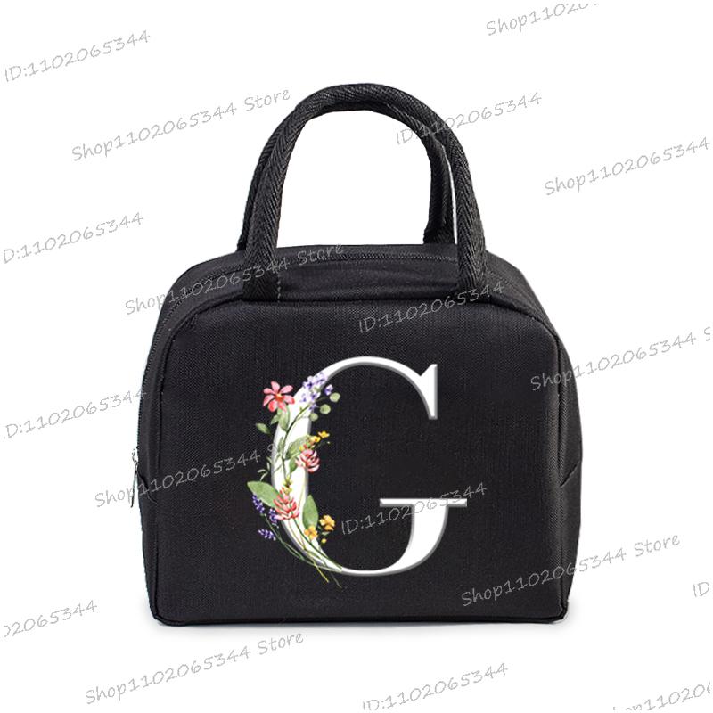 1Pc Portable Lunch Bag Wildflower Alphabet ABCD..Cooler Ice Pack Lunch Box Insulation Package Insulated Thermal Unisex Lunch Bag