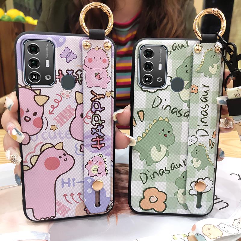 Kickstand Fashion Design Phone Case For ZTE Blade A53 Pro Cartoon Back Cover Shockproof Wrist Strap Anti-dust Wristband