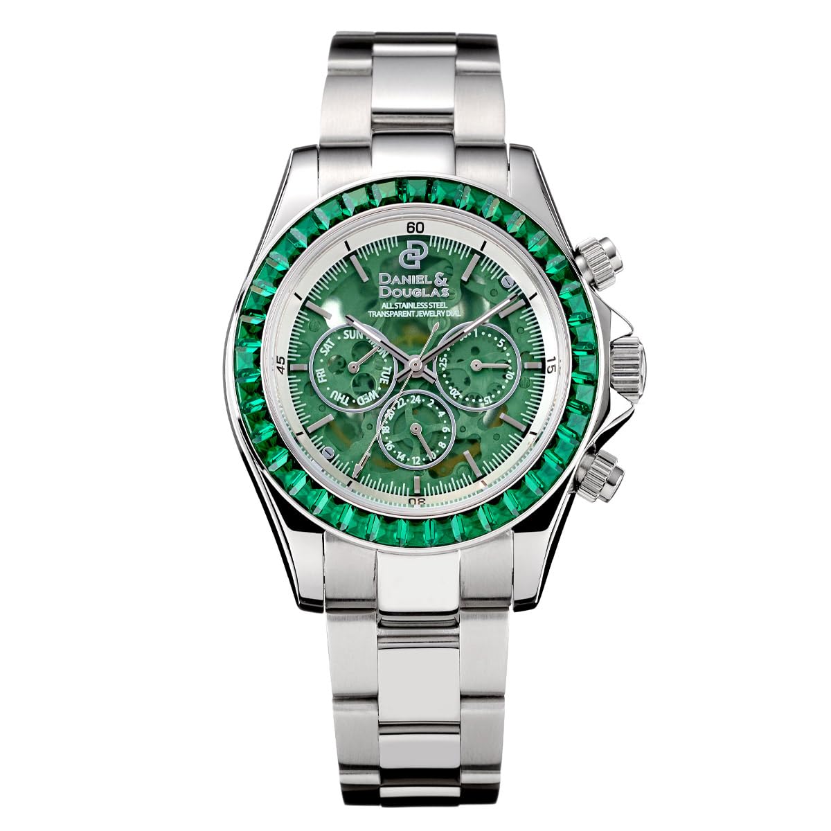 

Wristwatch Mechanical Automatic DD8812 Analog Automatic Gold Silver DANIEL&DOUGLAS Men s (Green) зелений