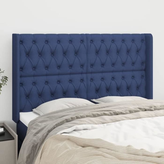VidaXL Tête de lit avec oreilles Bleu 147x16x118-128 cm Tissu3119920