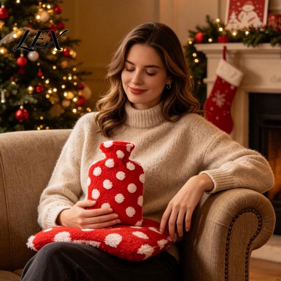 Portable Feet Warming Bag 500/1000/2000ML Christmas Hot Water Bottle, PVC with Plush Cover, Reusable Bottle Long Lasting Heat Retention, Winter