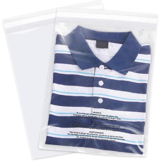 

12 x 18 (200 Count) Self Seal Clear Poly Bags with Suffocation Warning for Packaging, Shipping, Clothing, Shirts & FBA - Resealable Adhesive 200
