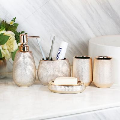 Rose Gold Ceramic Wash Bathroom Accessories Set Hotel Bathroom Wash Soap Set Dish Lotion Bottle Mouth Wash Cup Toothbrush Holder