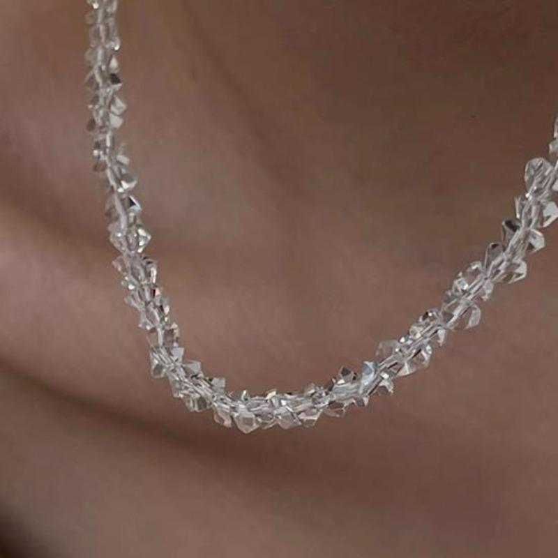 Women Necklace Multi-faceted Crystal Glass Adjustable Extended Length Neck Jewelry Lady Choker Necklace