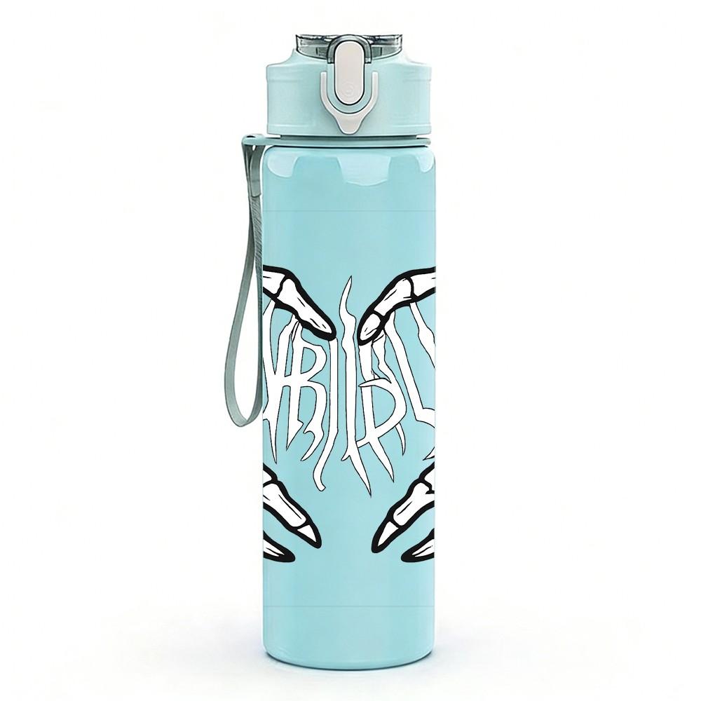 1PC Skeleton Hand Heart Shape 750ml Color Plastic Sports Water Bottle Leakproof Flip Straw Lid Suitable for Sports Office Home Use