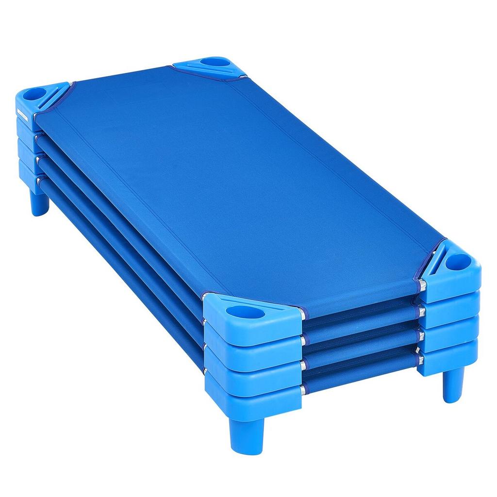 Stackable Kiddie Cot 52" X 23" Daycare Nap Cots for Kids Blue (Pack of 4)