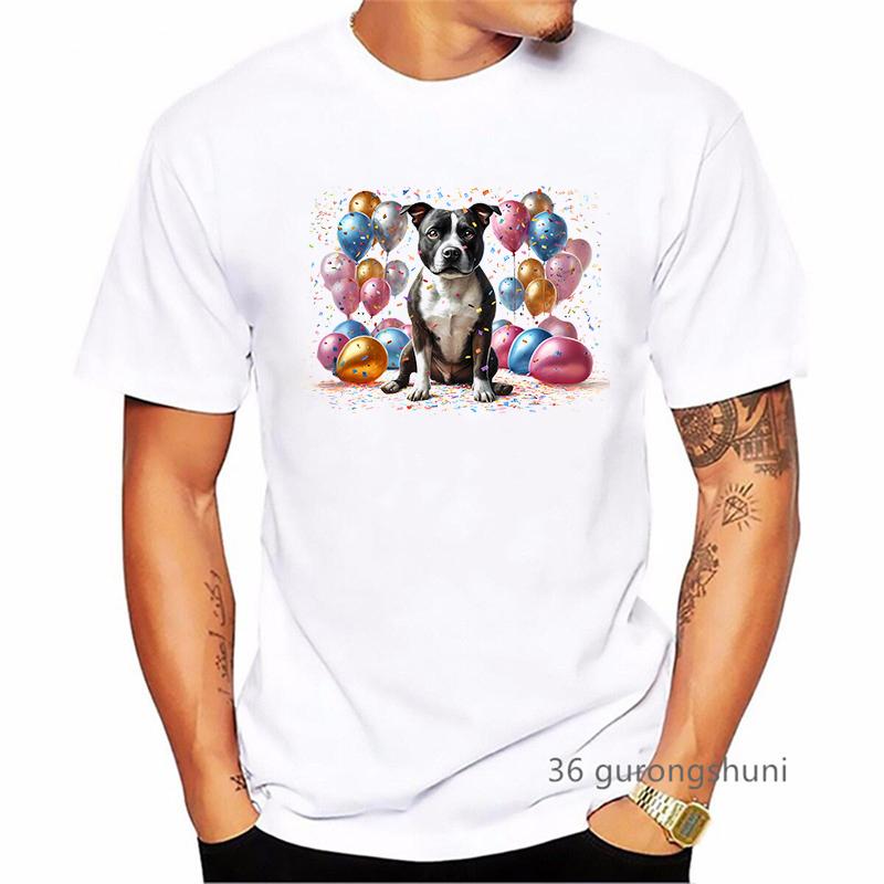 Staffordshire Bull Terrier Birthday Printed T Shirt MenS Clothing Harajuku Kawaii Dog Lover Tshirt Homme Summer Tops Tee Shirt
