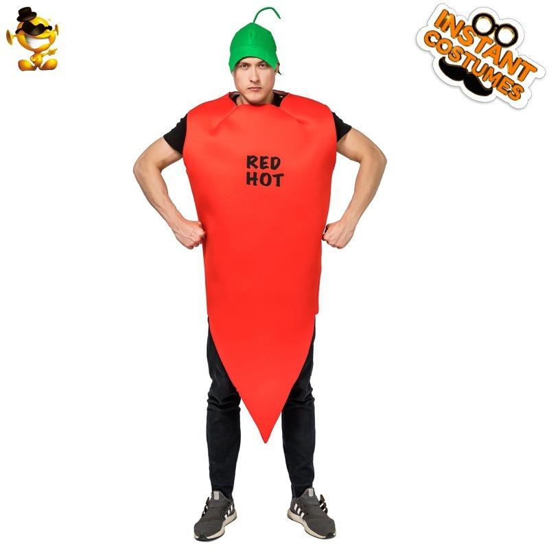 Halloween Costume Couple Red Pepper Jumpsuit with Hat Spoof Stage Role Party Suit