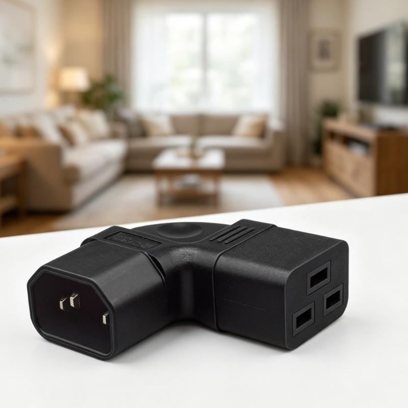 Heavy Duty C14 to C19 Power Cord Adapters 10A Input 15A Output 90 Degree Bend PDU Converters for Industrial Devices
