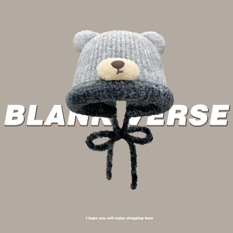 Одна шляпа двойного назначения плюшевая сумка-медведь шляпа женская сезонная теплая плюшевая шерстяная шляпа защита ушей от холода вязаная шляпа One size fits all серый