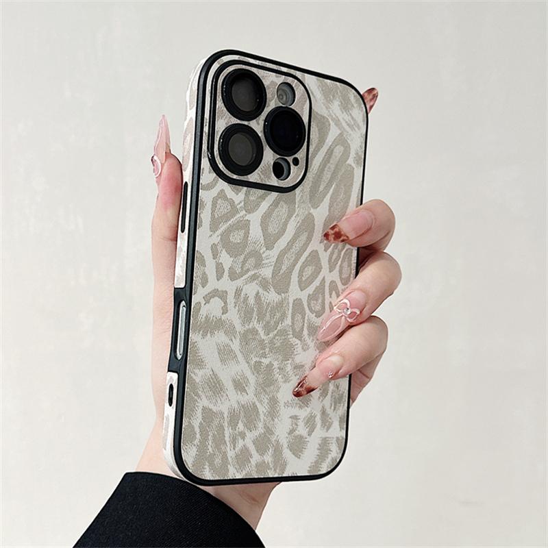 Luxury Colorful Leopard Pattern Leather Phone Case For iPhone 16 15 14 Plus 13 12 11 Pro Max Matte Shockproof Soft Bumper Cover