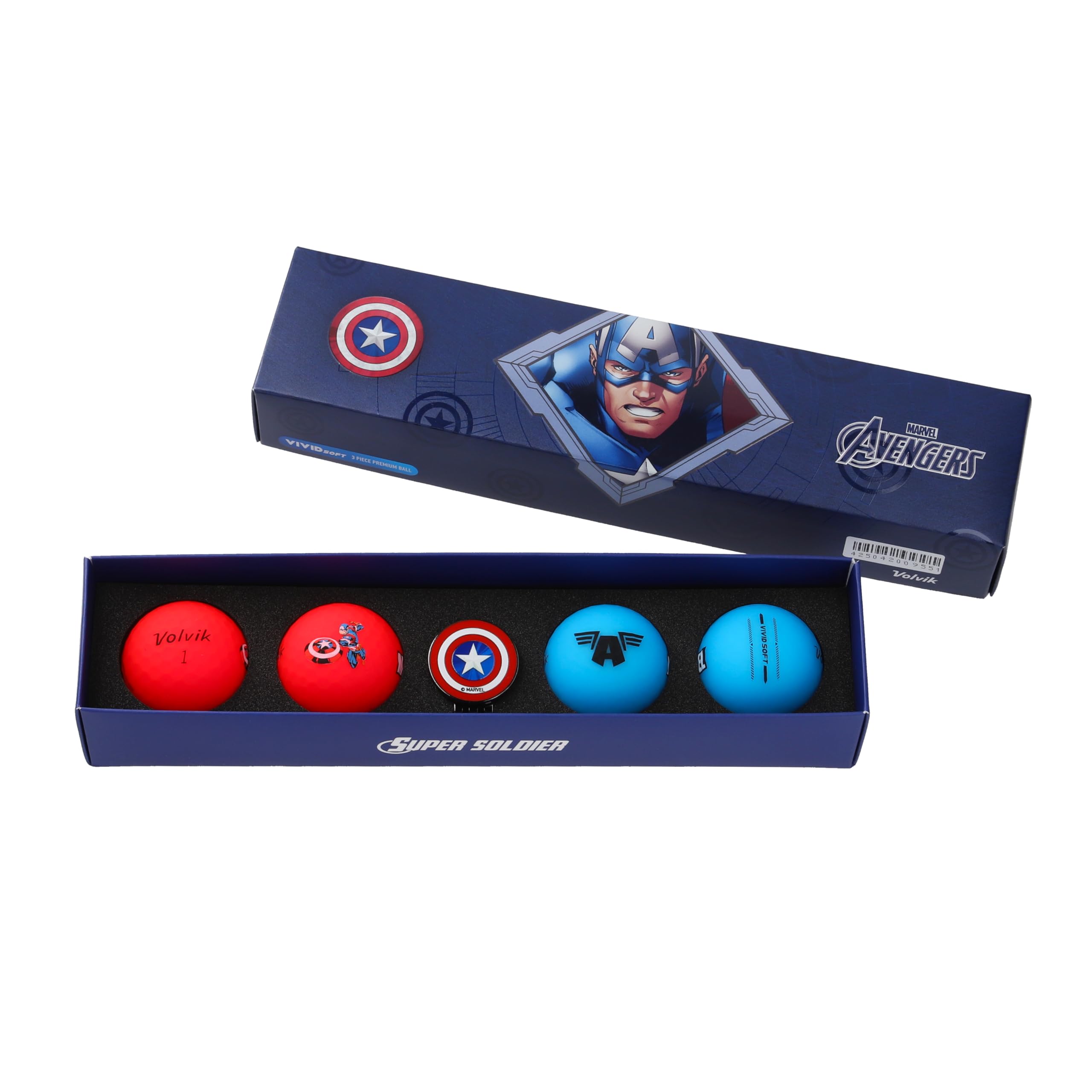 

Volvik MARVEL PACK 4.0 (CAPTAIN AMERICA) Golf Balls, White x Blue, 2025 Model, 4-Piece Set, Marker Set, Authentic