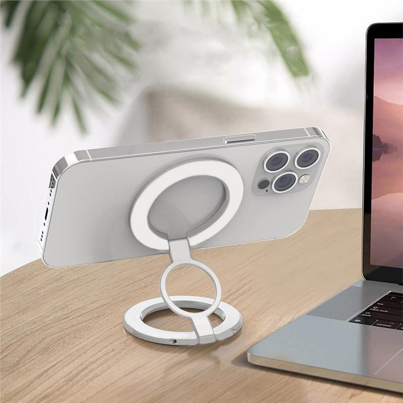 360 Rotating Magnetic Phone Holder With Ring Stand Aluminum Foldable Multi-Scenario Mount Car Desk Bed Bathroom Office