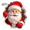 Christmas Atmosphere Room Decor 3D Santa Claus Wall Stickers, Self Adhesive PVC Decals with Realistic Breaking Decorative Stickers for Holidays