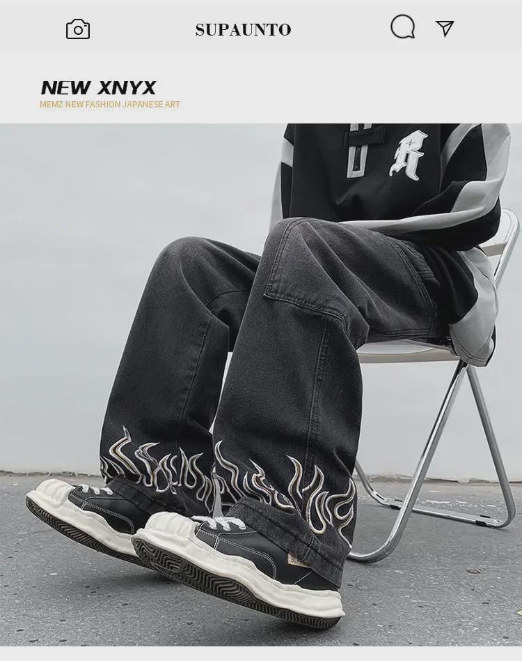 Pánské široké džíny ve stylu Harajuku – trendy podzimní/zimní hip-hopový design