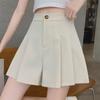 Large Black High-Waist Pleated A-Line Wide-Leg Shorts for Women