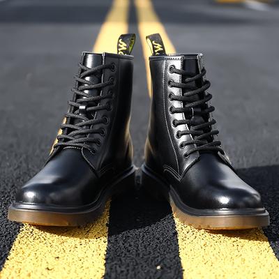 Men's Shoes Winter, Autumn and Winter Velvet Thickened British Style Cowhide Black Tooling Men's Leather Shoes High-top Warm Cotton Shoes