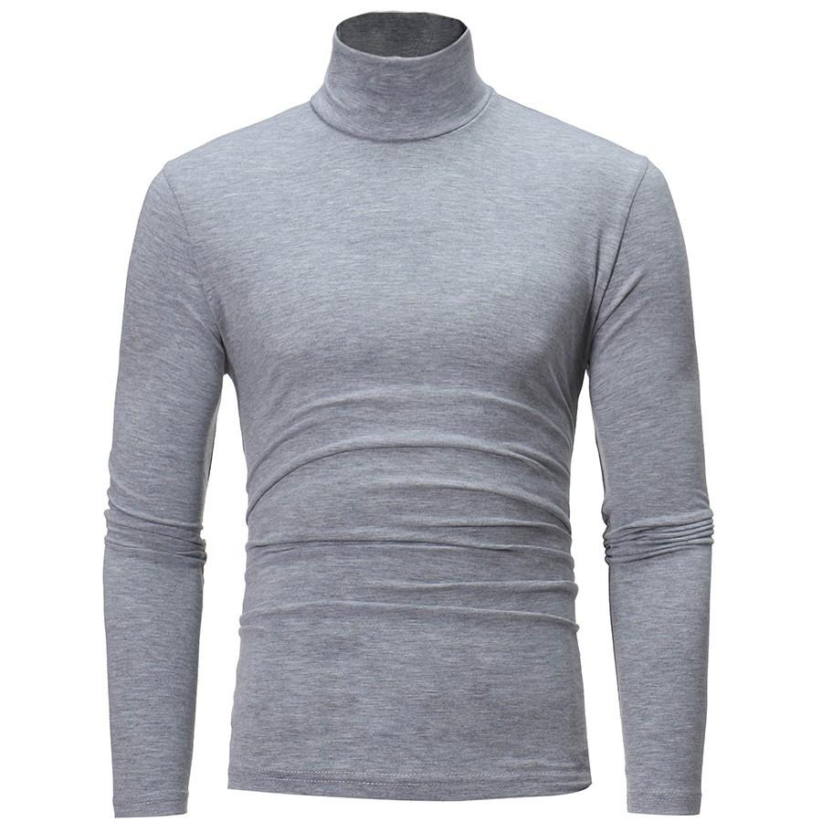 Spring and Autumn Men's Slim Fit Stand Up Collar Base Shirt, High Neck Long Sleeved T-shirt, Casual Versatile Solid Color Pullover