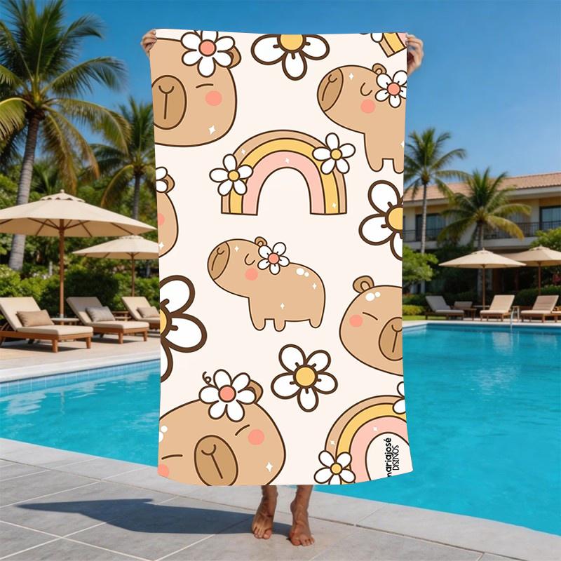 Cute Kawaii Capybara Microfiber Beach Towel Oversized Extra Large Sand Free Pool Towels Quick Dry Super Absorbent Swim Blanket