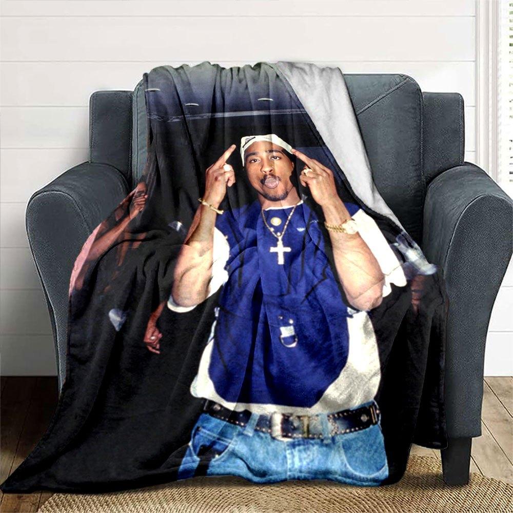 1pc 2PacHip Hop Blanket Soft Lightweight All Season Multi Purpose Throw for Sofa, Bed, Office & Picnics, French Style with Iconic Album Art & Quotes
