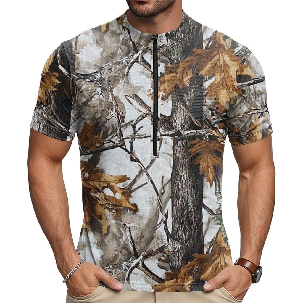 Men’s Crew Neck Printed Zip Breathable Quick Dry Short Sleeve Cycling Jersey Lightweight Stretch Fabric Top