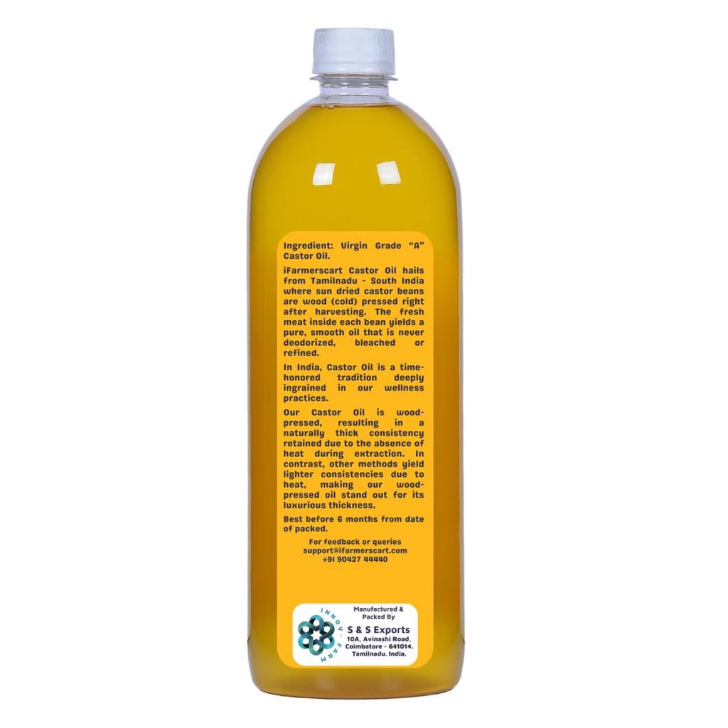iFarmerscart Castor Oil Wood Pressed Pure Cold-Pressed Arandi Oil by Farmers Society | Edible | Hair Growth Skin Care Moisturizer Nails Luscious