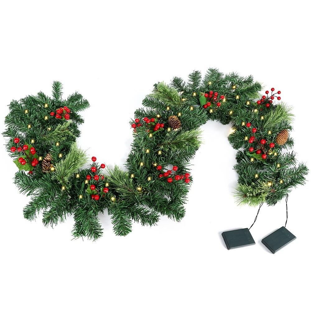 Creative Artificial Pine Tree Decor 1.8/2.7m 30/50 LED Lights Realistic Green Garland Pinecones Durable