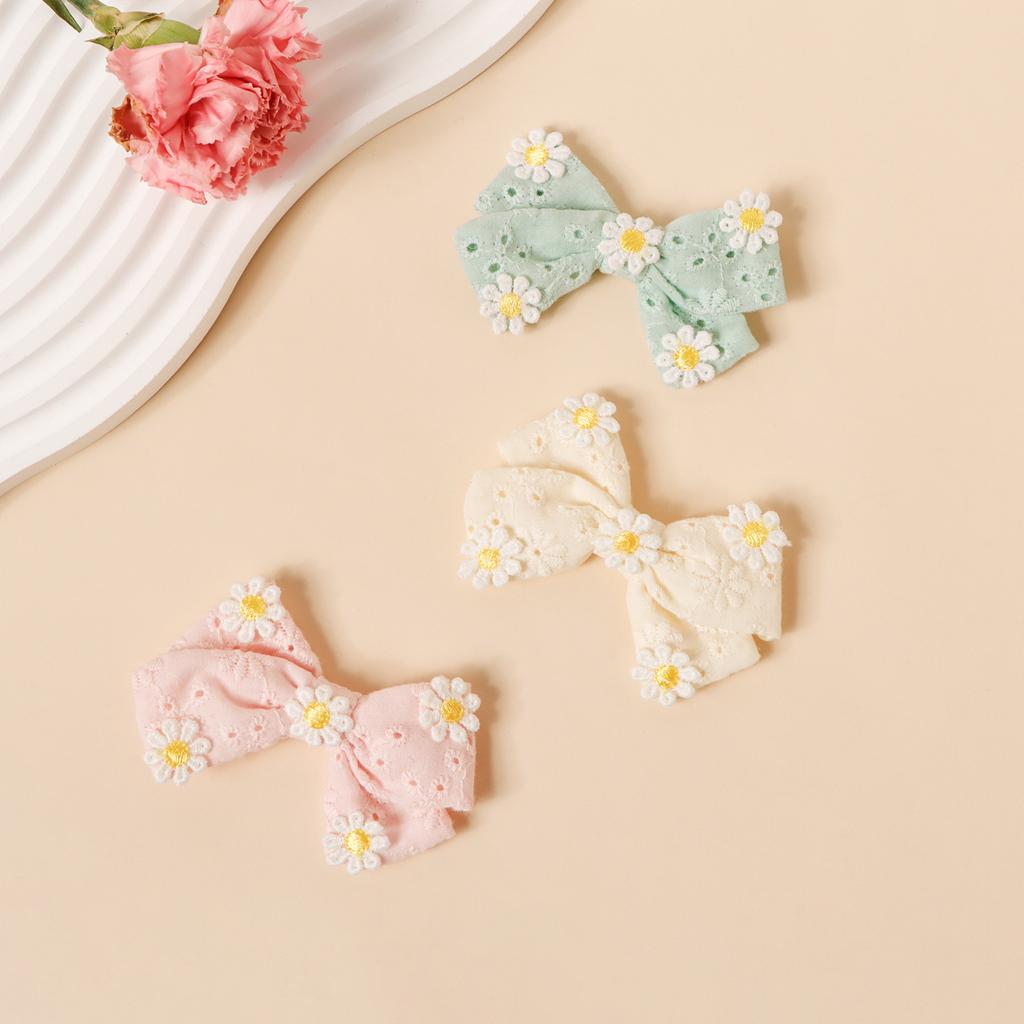 DIY Summer Sweet Solid Color Women's Hair Clips Pairs Daisy Bow Baby Hair Accessories Made Fresh Cotton Fabric Comfortable